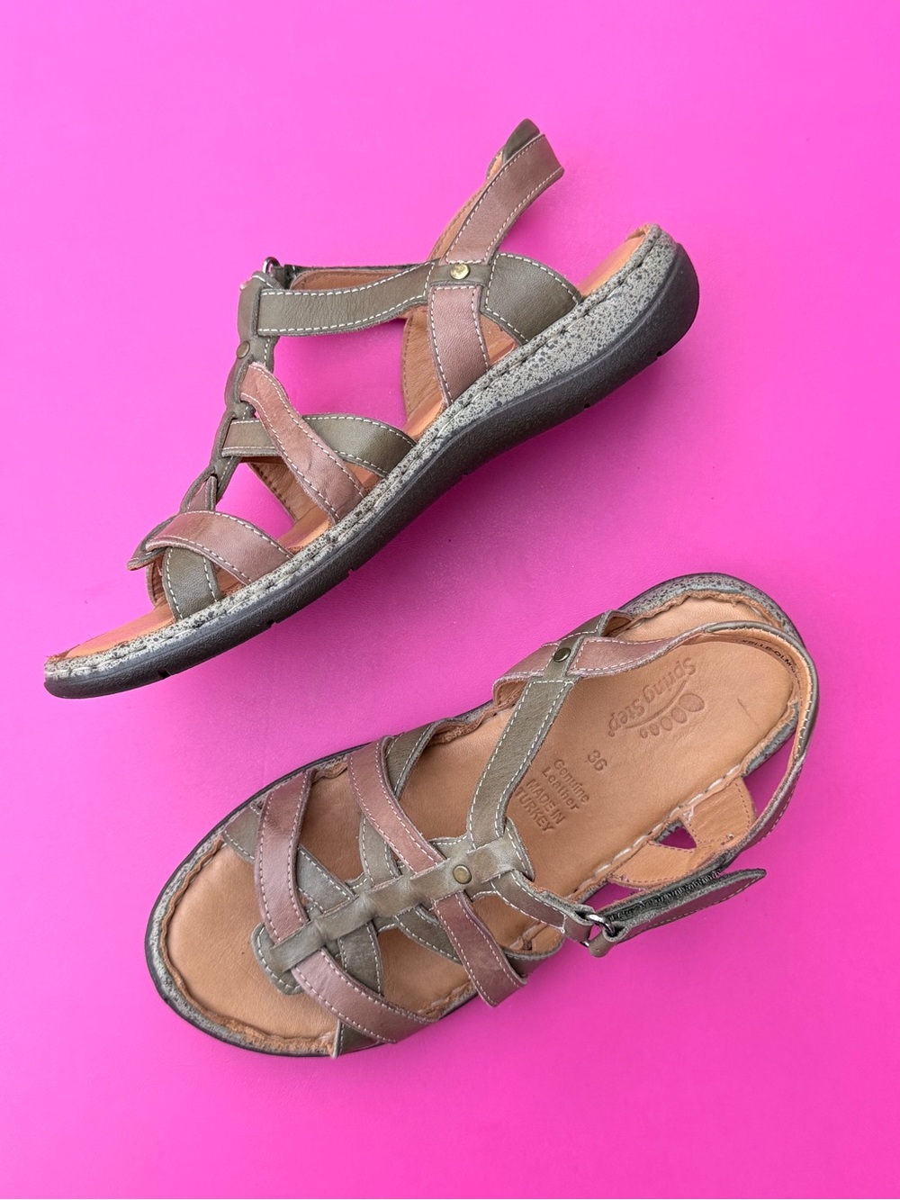 Spring Step Nyxelle Sandals Leather Gladiator Olive Multi Size 36 EU / 5.5-6 USA